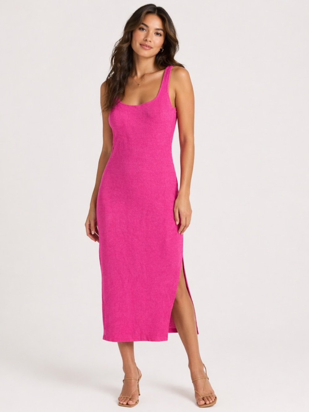 Motel Rocks Hot Pink Rib Knit Crinkle Lienna Dress NWT SIZE SMALL